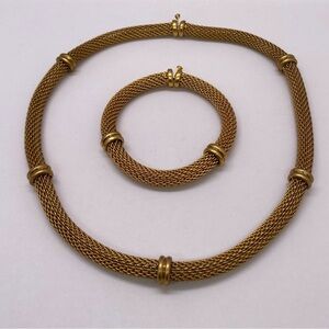 Ralph Lauren RLL Elegant Gold Mesh Necklace and Bracelet Set